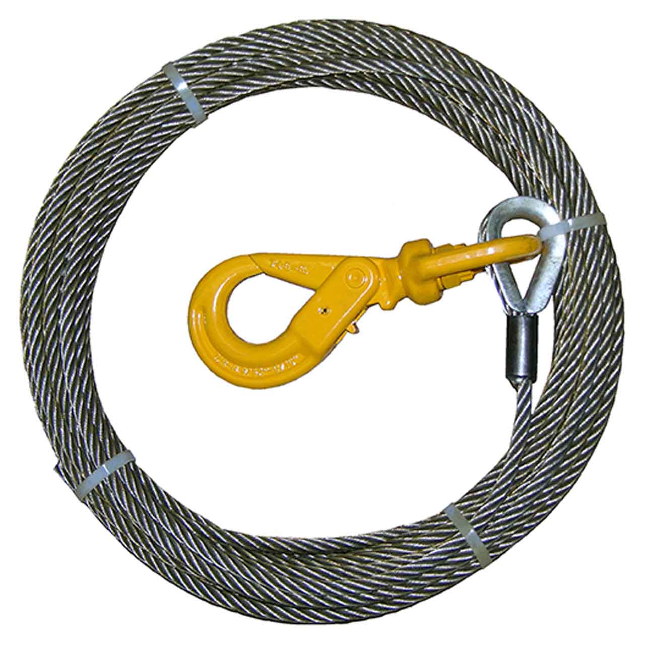 Steel Wire Rope Assembly w/Self-Locking Swivel Hook 3/8” x 75’