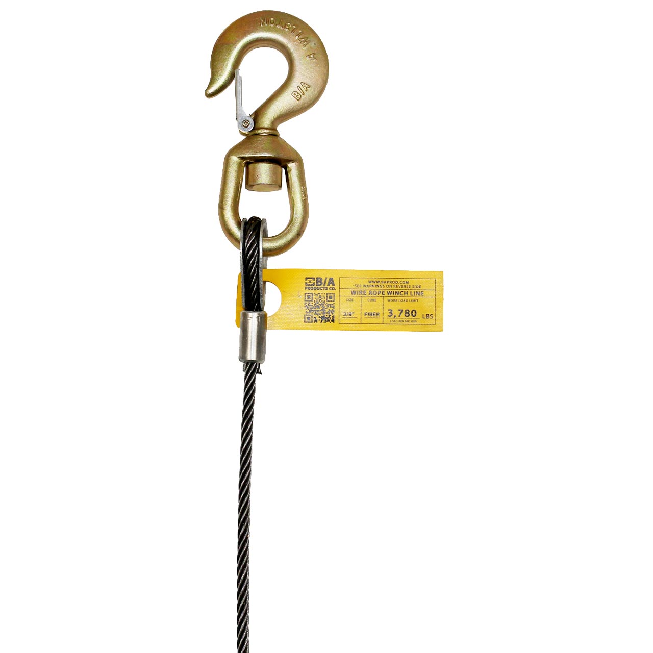 Wire Rope Assembly w/Alloy Swivel Hook 3/8-Inch by 56-Foot