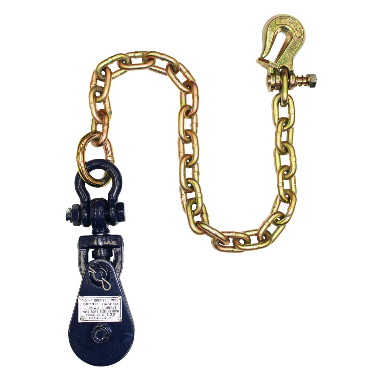 Heavy-Duty B/A Snatch Block w/Chain 3-Inch 2 Ton WLL